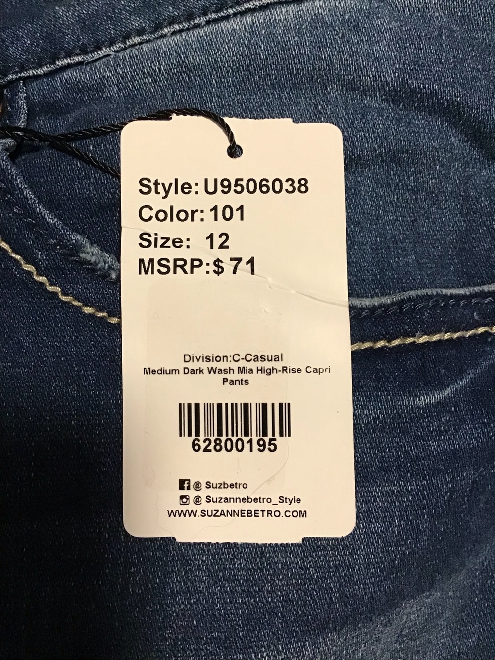 NWT! Suzanne Betro Dark Indigo Hi-Rise Capris with Button-Fly - Picture 8 of 8